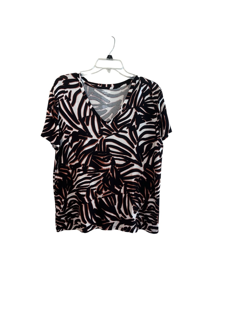 Nine West Short Sleeve V-Neck Top in Black and Cream size large